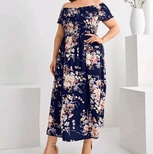 Shirred Split Thigh Floral Dress